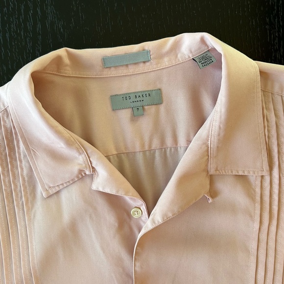 Ted Baker London Mens Tencel Micro Pleated Button Up Pink Shirt Size 7 US 3XL - Picture 10 of 11
